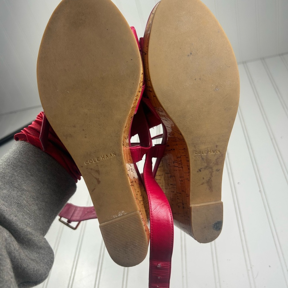 Cole Haan Jillian Pink Leather Boho Cork Wedge Sandals Heels Women’s Size 9 - Picture 3 of 11